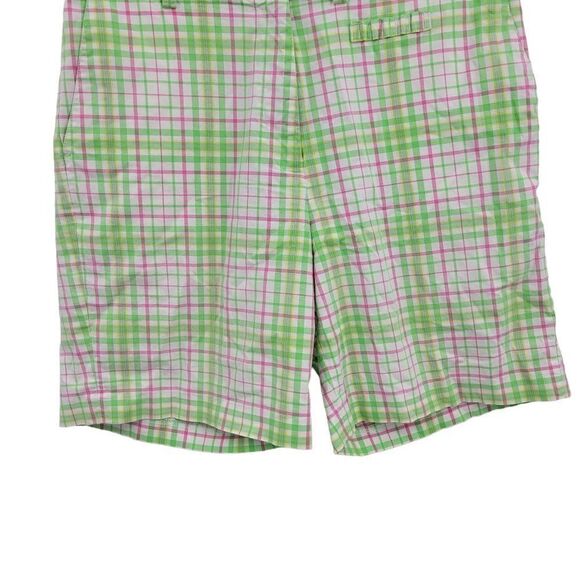 Tommy Hilfiger Golf Shorts 8 Green Pink Plaid High-rise Bermuda Tee Holder - Picture 8 of 13